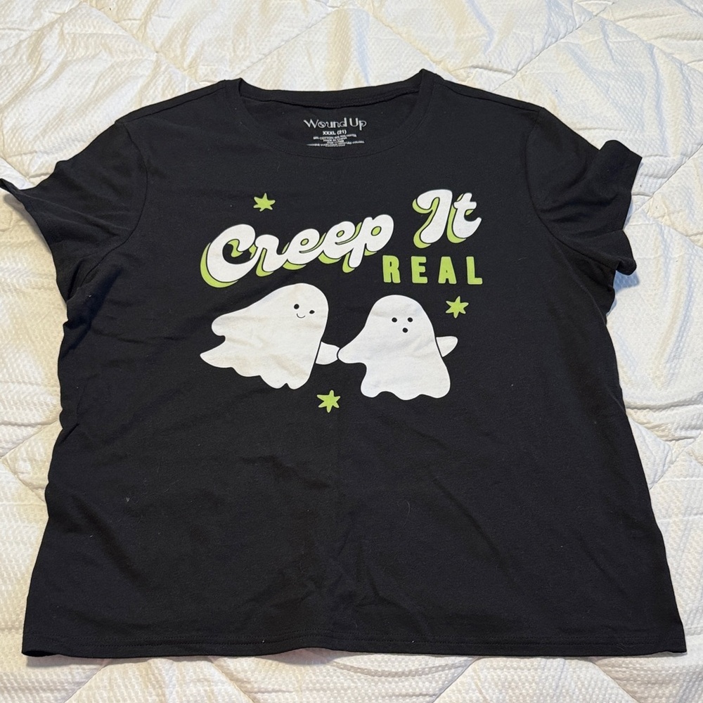 Black 'Creep It Real' Graphic T-Shirt women’s xxxl glow in the dark ghost